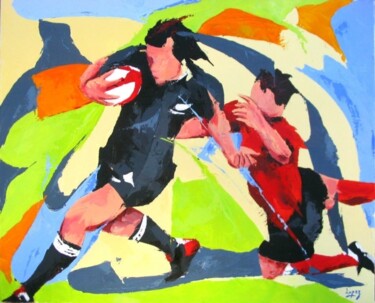 Ζωγραφική με τίτλο "Rugby All Black" από Jean-Luc Lopez, Αυθεντικά έργα τέχνης, Λάδι