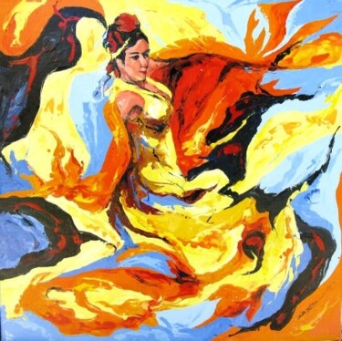 Painting titled "Flamenco orange" by Jean-Luc Lopez, Original Artwork, Oil