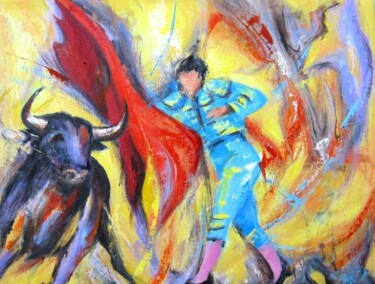 Pittura intitolato "Violet corrida" da Jean-Luc Lopez, Opera d'arte originale, Olio Montato su Telaio per barella in legno