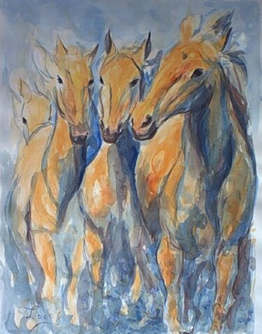 Schilderij getiteld "91 - Les chevaux de…" door Jean-Luc Lopez, Origineel Kunstwerk, Olie