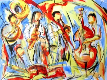 Schilderij getiteld "Quintet" door Jean-Luc Lopez, Origineel Kunstwerk, Aquarel