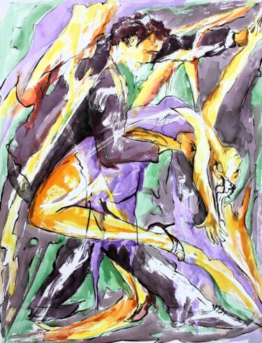 「177 Tango violet」というタイトルの絵画 Jean-Luc Lopezによって, オリジナルのアートワーク, 水彩画