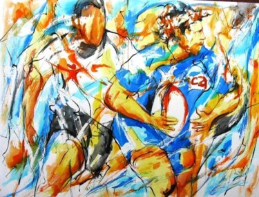 Peinture intitulée "Colomiers Rugby" par Jean-Luc Lopez, Œuvre d'art originale, Huile