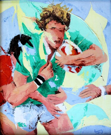 Ζωγραφική με τίτλο "Rugby Irlandais" από Jean-Luc Lopez, Αυθεντικά έργα τέχνης, Ακρυλικό Τοποθετήθηκε στο Ξύλινο φορείο σκελ…