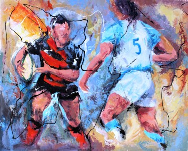 Schilderij getiteld "Rugby Toulouse 2" door Jean-Luc Lopez, Origineel Kunstwerk, Olie