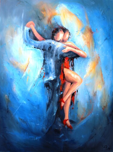 Pittura intitolato "Tango bleu nuit" da Jean-Luc Lopez, Opera d'arte originale, Olio Montato su Telaio per barella in legno