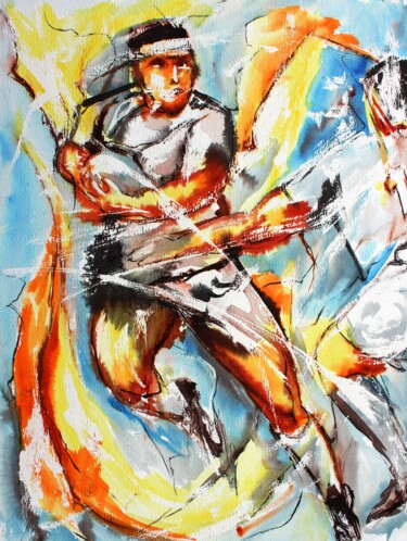 Pintura titulada "Rugby au cordeau" por Jean-Luc Lopez, Obra de arte original, Tinta