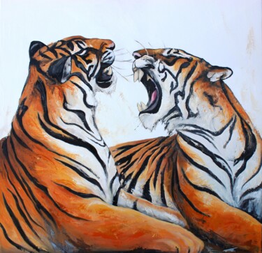 Peinture intitulée "Parole de tigres" par Jean-Luc Lopez, Œuvre d'art originale, Huile Monté sur Châssis en bois