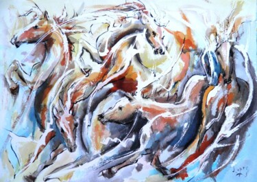 Painting titled "Farandole de camarg…" by Jean-Luc Lopez, Original Artwork, Ink