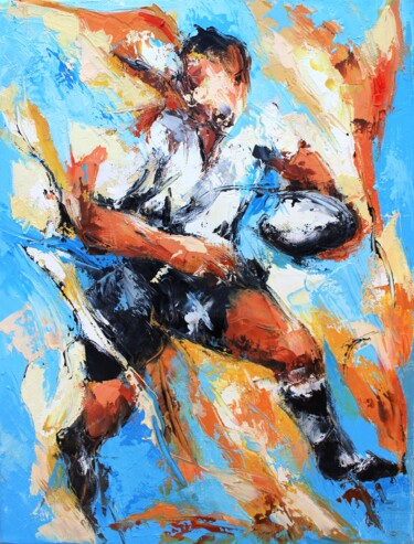 제목이 "1015 mains de rugby…"인 미술작품 Jean-Luc Lopez로, 원작, 기름 나무 들것 프레임에 장착됨