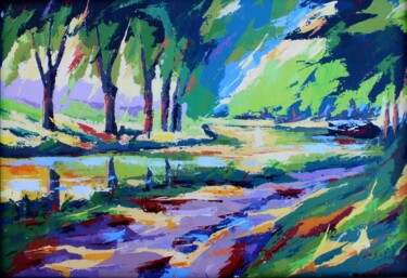 Peinture intitulée "Chemin ombragé par…" par Jean-Luc Lopez, Œuvre d'art originale, Acrylique