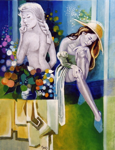 Peinture intitulée "La belle et la chin…" par Jean Luc Marès, Œuvre d'art originale, Huile