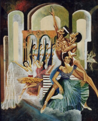 Peinture intitulée "Le ballet de la git…" par Jean Luc Marès, Œuvre d'art originale, Huile