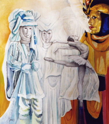 제목이 "Venise - le masque…"인 미술작품 Jean Luc Marès로, 원작, 기름