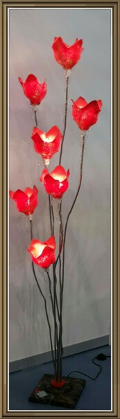 Design intitulée "Lampadaire 7 tulipe…" par Jean Luc Masini, Œuvre d'art originale, Verre