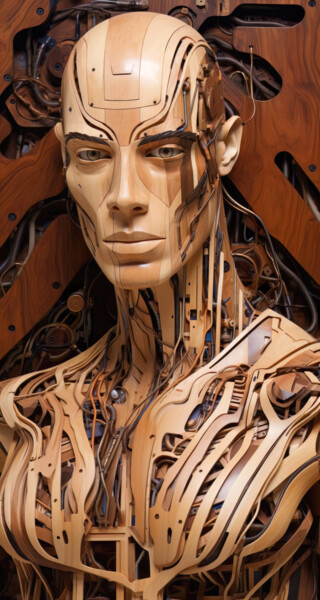 Digitale Kunst getiteld "Wood man 1" door Jean Luc Michon, Origineel Kunstwerk, AI gegenereerde afbeelding