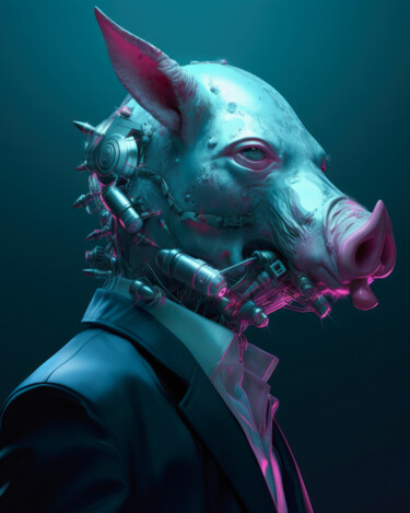 Arts numériques intitulée "Steampunk Pigs 4" par Jean Luc Michon, Œuvre d'art originale, Image générée par l'IA
