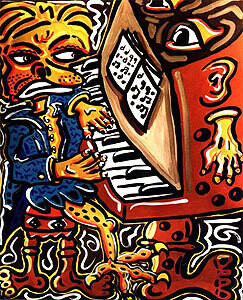 Peinture intitulée "Le pianiste à pieds…" par Jean-Luc Portet, Œuvre d'art originale