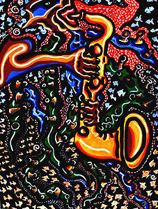 Peinture intitulée "saxophoniste-pieuvr…" par Jean-Luc Portet, Œuvre d'art originale