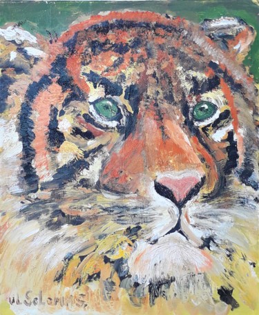 Tableau Peinture - Tigre Orange sur Fond Noir