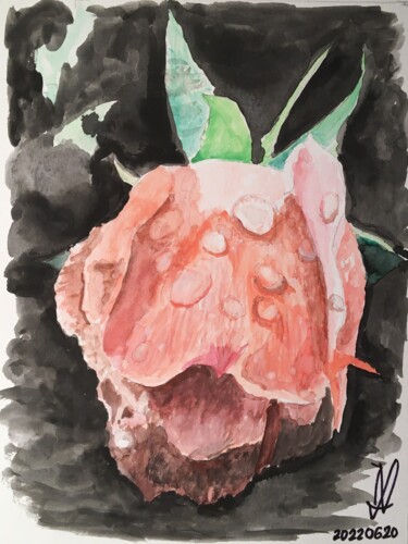 Картина под названием "Rose rosée" - Jean-Marc Allenbach, Подлинное произведение искусства, Гуашь