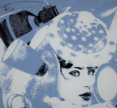 Collages titulada "Regard bleu" por Jean-Marc Ambrosini, Obra de arte original, Trabajo Digital 2D Montado en Bastidor de ca…