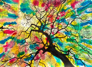 Peinture intitulée "Au pied de l'arbre" par Jean Marc Collombat, Œuvre d'art originale, Aquarelle