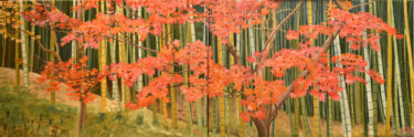 Malerei mit dem Titel "Harashiyama Diptyque" von Jean-Marc Dufer, Original-Kunstwerk, Öl Auf Keilrahmen aus Holz montiert