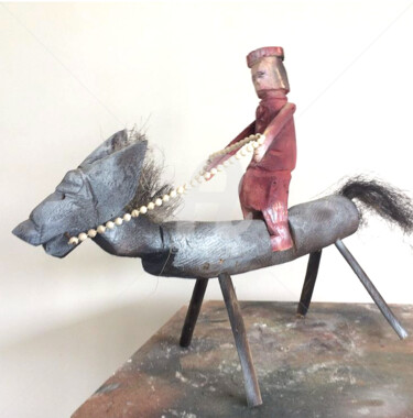 Scultura intitolato "le cavalier" da Jean Marc Joblot, Opera d'arte originale, Legno