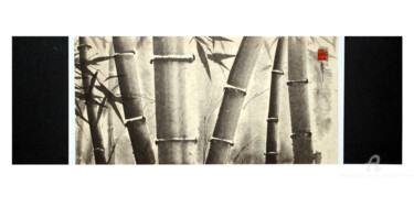 Peinture intitulée "Bambous en forêt" par Jean-Marc Moschetti (encre-zen), Œuvre d'art originale, Encre Monté sur Châssis en…