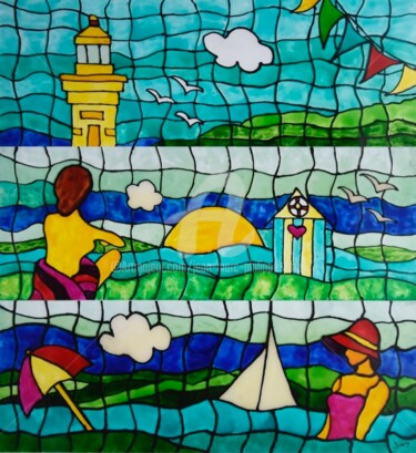 Painting titled "VACANCES AU BORD DE…" by Jean-Marc Philippe (Jimpy), Original Artwork, Stained glass painting