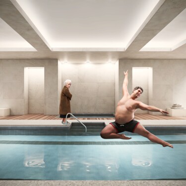 Digitale Kunst getiteld "SWIMMING POOL" door Jean-Marie Gitard (Mr STRANGE), Origineel Kunstwerk, Foto Montage