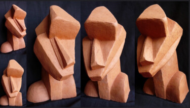 Skulptur mit dem Titel "Tête cubiste" von Jean-Marie Gleizes, Original-Kunstwerk, Ton