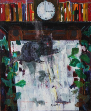 Peinture intitulée "Le chat et la pendu…" par Jean-Maxime Relange, Œuvre d'art originale, Huile Monté sur Châssis en bois