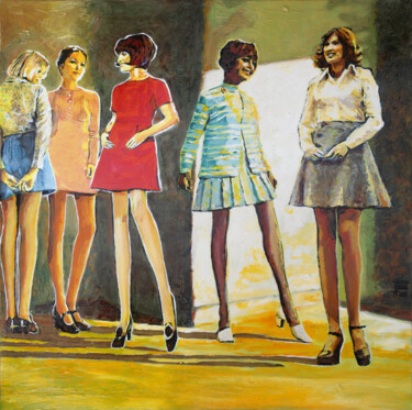 Ζωγραφική με τίτλο "1970, cinq femmes l…" από Jean-Michel Goletto, Αυθεντικά έργα τέχνης, Λάδι