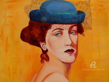 Malerei mit dem Titel "ROSY AU CHAPEAU" von Jean-Michel Liewig, Original-Kunstwerk, Öl