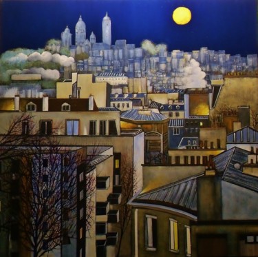 Pintura titulada "Paris la nuit" por Jean-Michel Yon, Obra de arte original, Oleo Montado en Bastidor de camilla de madera