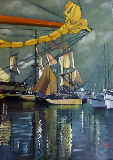 Painting titled "voiles de nuit" by Jean-Michel Yon, Original Artwork, Oil