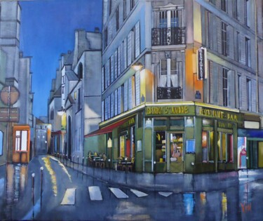 Peinture intitulée "le bistrot saint an…" par Jean-Michel Yon, Œuvre d'art originale, Huile Monté sur Châssis en bois