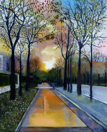 Peinture intitulée "promenade d'un soir" par Jean-Michel Yon, Œuvre d'art originale, Huile Monté sur Châssis en bois