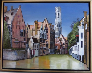 Painting titled "brugges" by Jean-Michel Yon, Original Artwork, Oil Mounted on Wood Stretcher frame