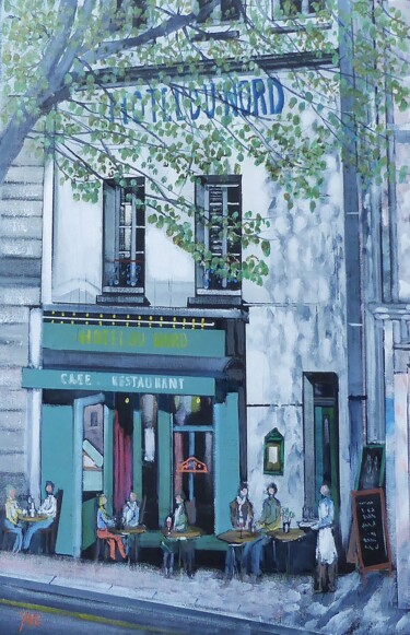 Painting titled "hotel du nord" by Jean-Michel Yon, Original Artwork, Oil Mounted on Wood Stretcher frame
