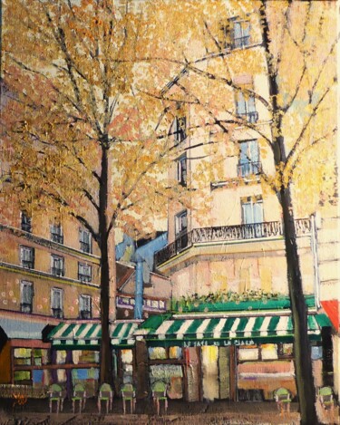 Ζωγραφική με τίτλο "automne Parisien" από Jean-Michel Yon, Αυθεντικά έργα τέχνης, Λάδι Τοποθετήθηκε στο Ξύλινο φορείο σκελετό