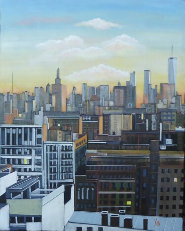 Schilderij getiteld "new york city" door Jean-Michel Yon, Origineel Kunstwerk, Olie Gemonteerd op Frame voor houten brancard