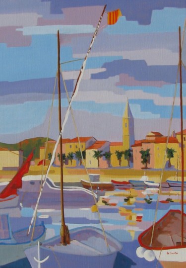 Painting titled "Les Pointus de Sana…" by Jean-Noël Le Junter, Original Artwork, Oil Mounted on Wood Stretcher frame