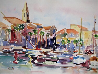 Painting titled "sanary 5" by Jean-Noël Le Junter, Original Artwork, Watercolor Mounted on Wood Panel