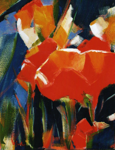 제목이 "Tulipes"인 미술작품 Jean-Noël Le Junter로, 원작, 기름 나무 들것 프레임에 장착됨