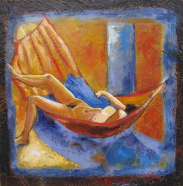 Painting titled "Le hamac" by Jean-Noël Le Junter, Original Artwork, Oil Mounted on Wood Stretcher frame