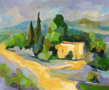 Painting titled "Vieux mas provençal" by Jean-Noël Le Junter, Original Artwork, Oil Mounted on Wood Stretcher frame