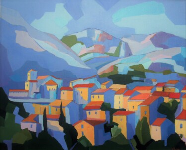 Painting titled "Saint-Guilhem le dé…" by Jean-Noël Le Junter, Original Artwork, Oil Mounted on Wood Stretcher frame